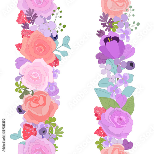 collection of vertical seamless borders with lilac roses  summer