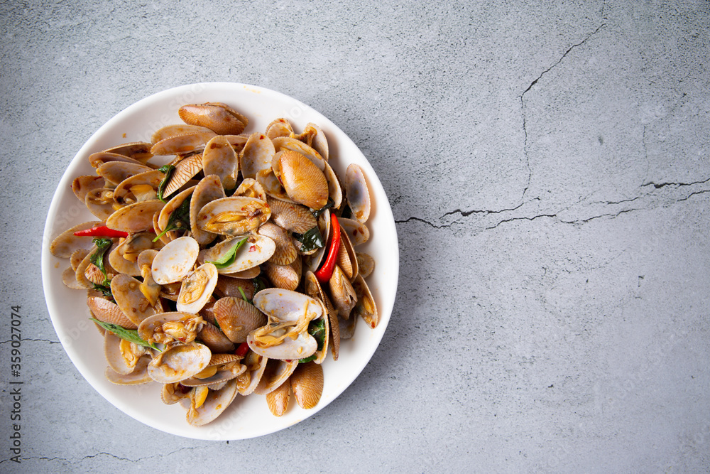 Stir Fried Clams with Chili Paste in Thai Food Style Stir Fried Clams with Chili Paste in Thai Food Style