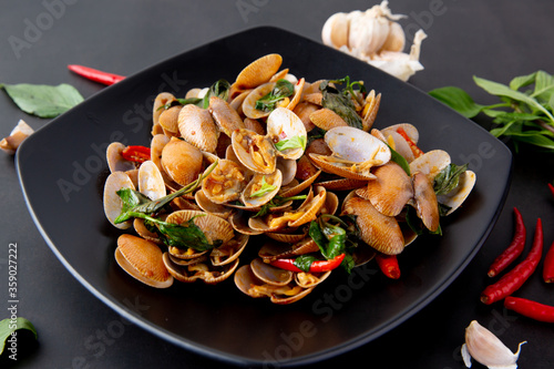 Stir Fried Clams with Chili Paste in Thai Food Style