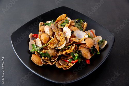 Stir Fried Clams with Chili Paste in Thai Food Style