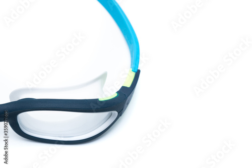 Blue swimming glasses isolated on white background.