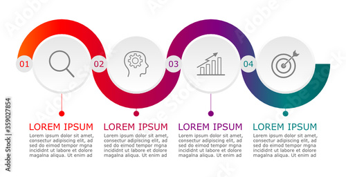 Business infographic Vector with 4 steps. Used for presentation,information,education,connection,marketing, project,strategy,technology,learn,brainstorm,creative,growth,abstract,stairs,idea,text,work.