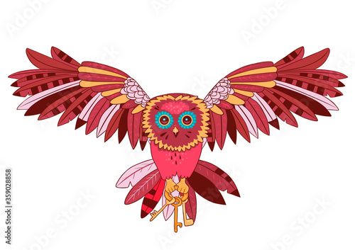 A flying owl holds the keys. Isolate on a white background. Vector graphics.