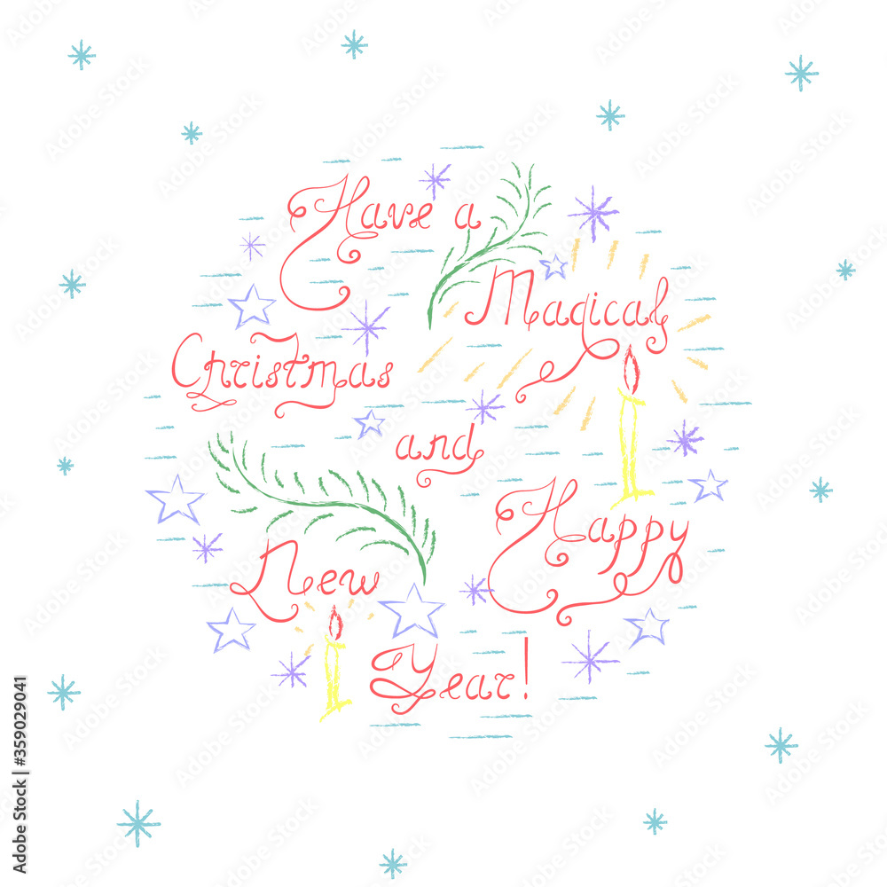 Handdrawn Colorful Christmas Card made in Naive Freehand Style