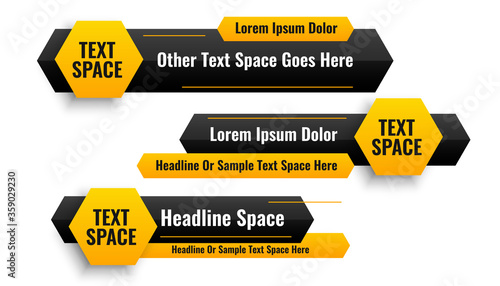 three hexagonal style lower third banners design