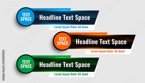 three modern lower third banners template design