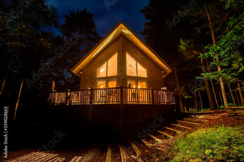 Vacation Home in Woods at Night