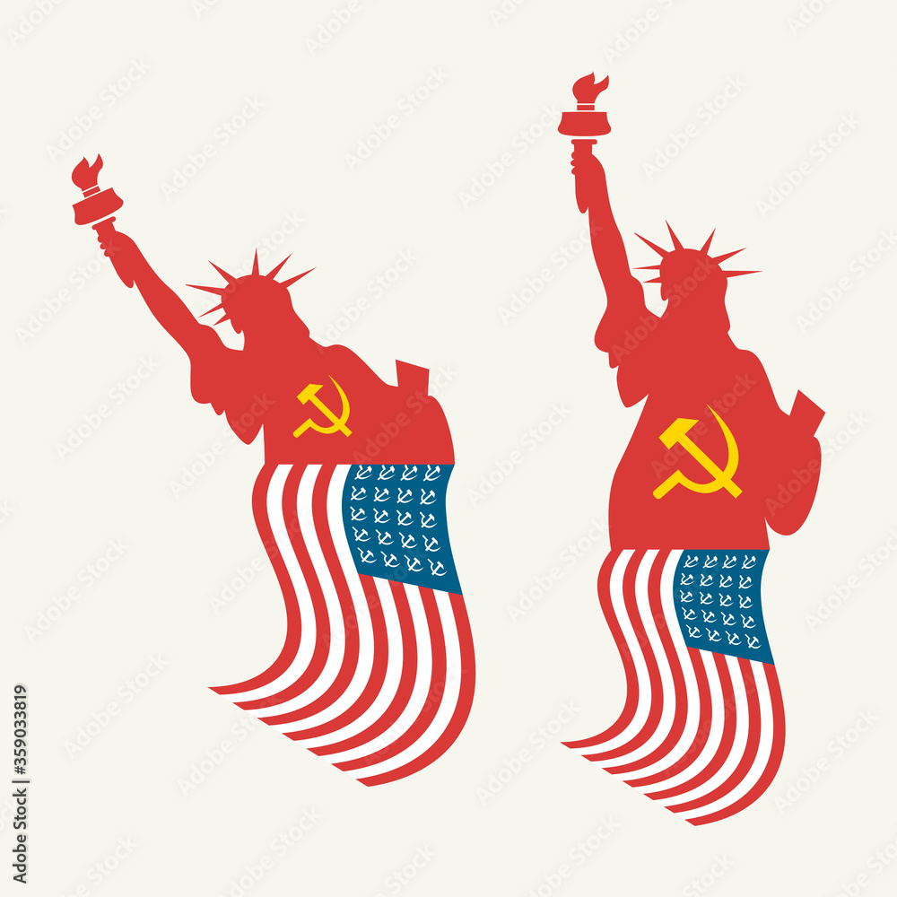 Ταπετσαρία USA Statue of Liberty with American socialist flag