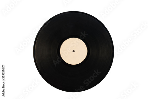 Black gramophone record without labels on a white background, isolated