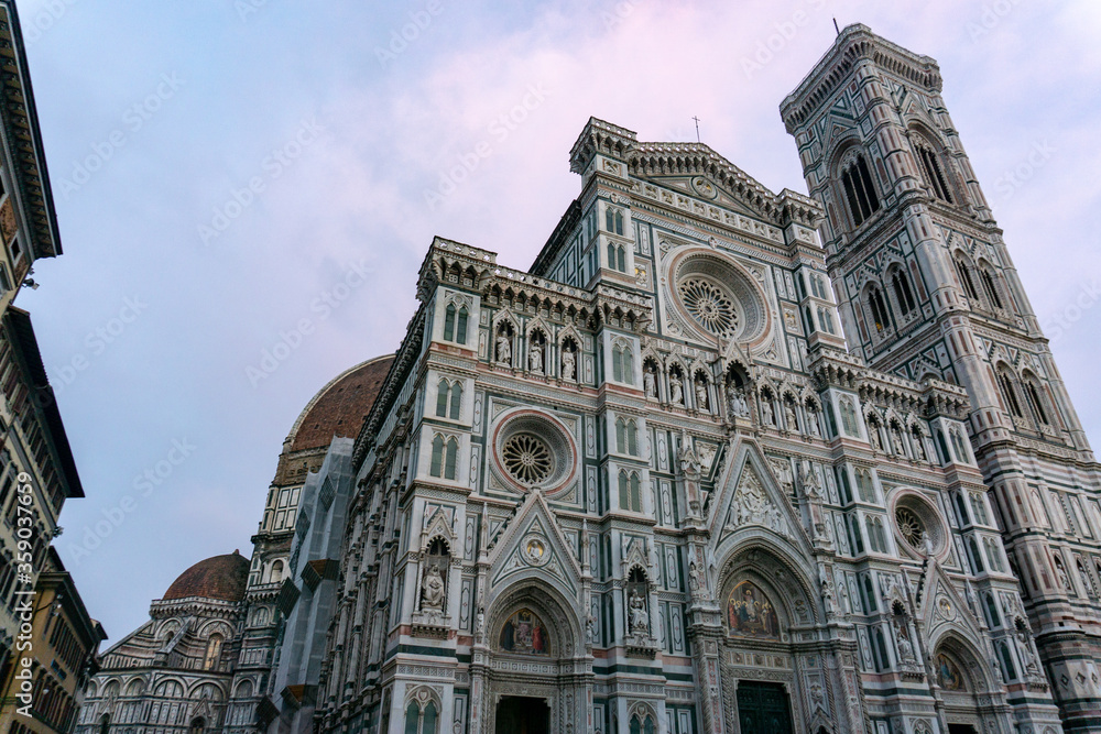 Fototapeta premium Cathedral of Saint Mary of the Flower, called Cattedrale di Santa Maria del Fiore in Florence Tuscany. Also known Cathedral of Florence or Duomo Di Firenze.