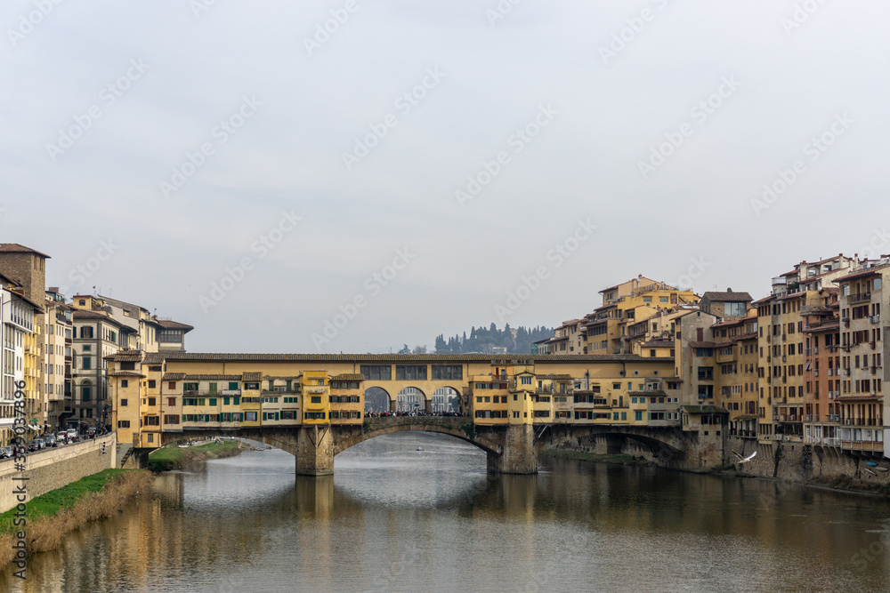 Ponte Vecchio the famous Arch bridge in Florence on Arno river, Tuscany, Italy