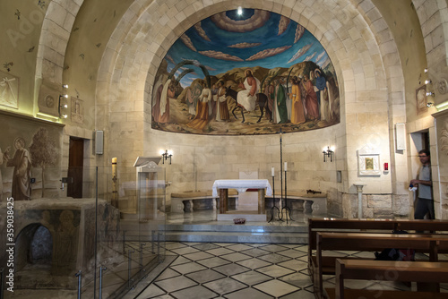 Bethphage  Israel  January 30  2020  Fresco at Betfage on the Mount of Olives showing the entry of Jesus to Jerusalem