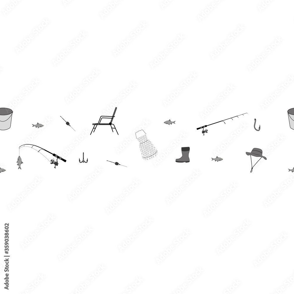 Seamless vector pattern. Accessories for fishing. Vector graphics. Vector EPS10. Seamless vector pattern. Accessories for fishing. Vector graphics. Vector EPS10.