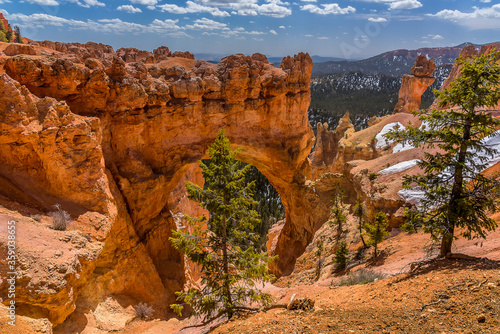 A view of a natural rock gateway in Bryce Canyon, Utah in Springtime