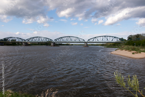 Fordon Bridge Rudolf Modrzejewski - a rail-road bridge, with a lattice structure, on the Vistula River in Bydgoszcz, in the Fordon district in Poland. © rparys
