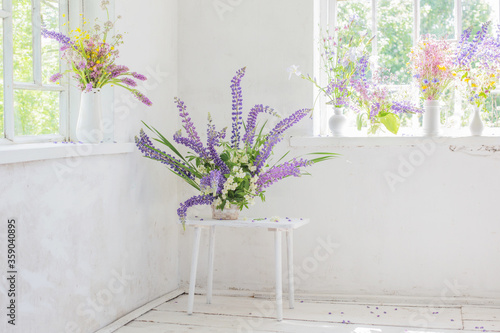 white vintage interior with flowers