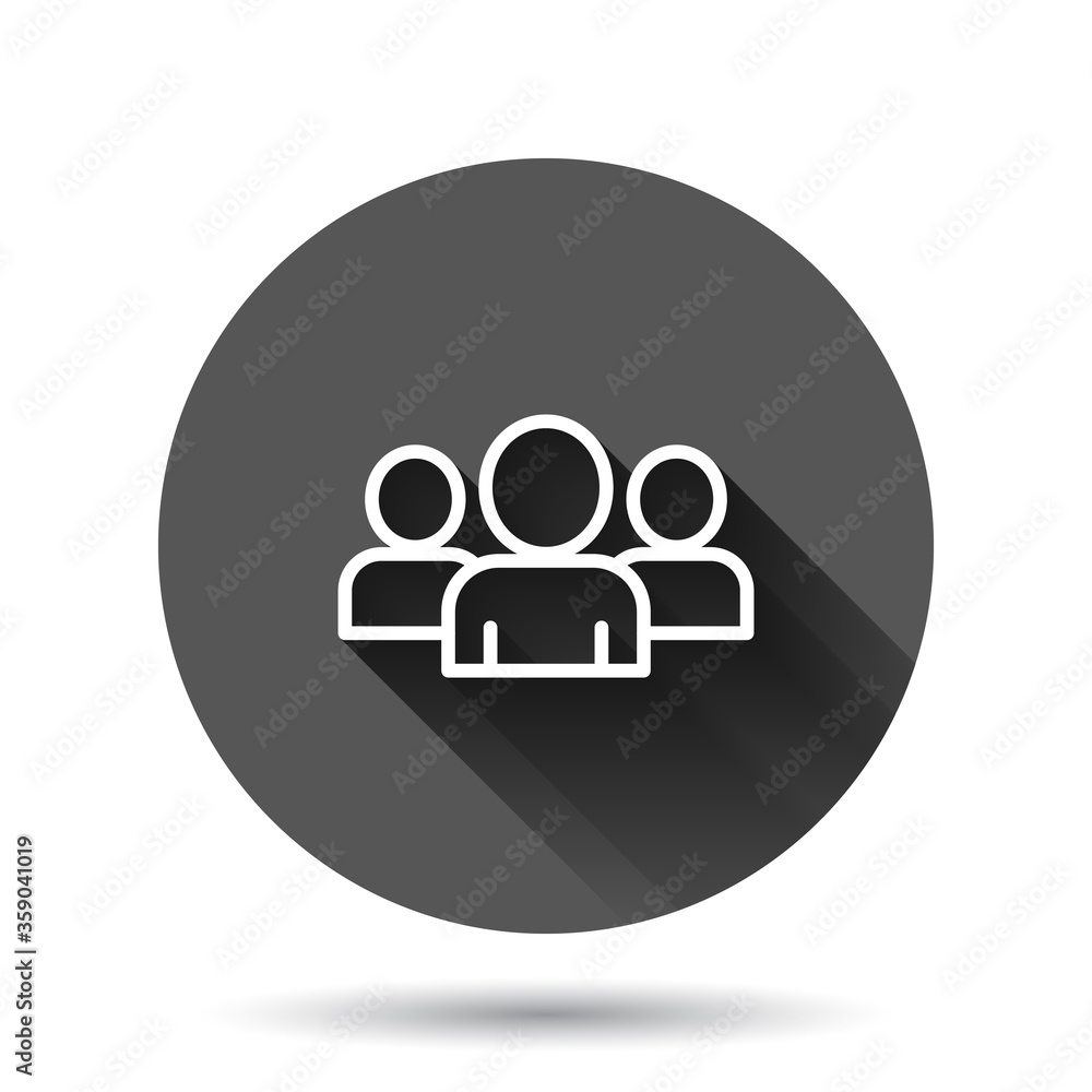 People communication icon in flat style. People vector illustration on black round background with long shadow effect. Partnership circle button business concept. People communication icon in flat style. People vector illustration on black round background with long shadow effect. Partnership circle button business concept.
