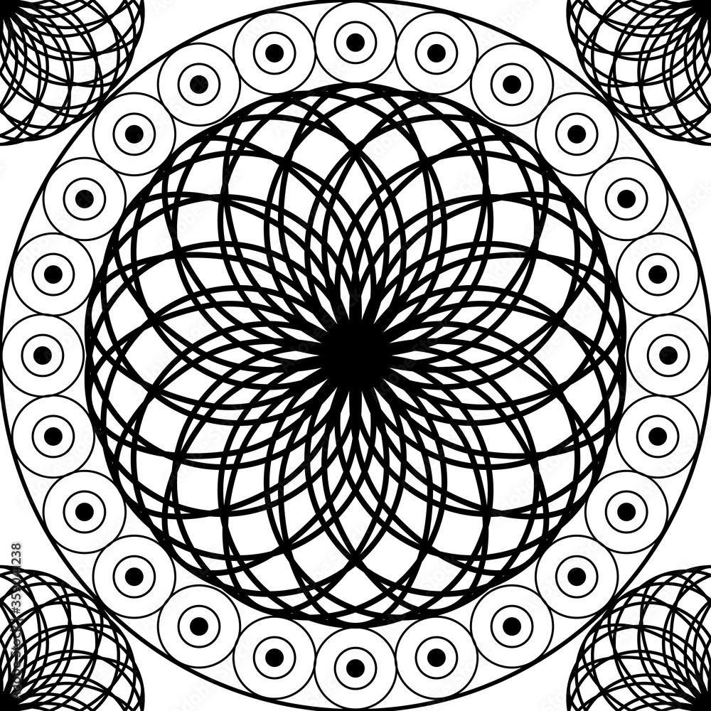 Obraz premium Stylized Vector Seamless Pattern, Carved Black and White Spheres. Background for Design Solutions