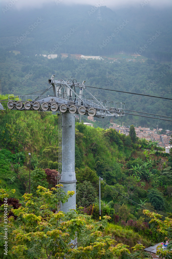 Medellin, Antioquia / Colombia. October 28, 2018. Line M of the Medellín Metro is a cable car line used as a medium-capacity mass transportation system. It was inaugurated on February 28, 2019.