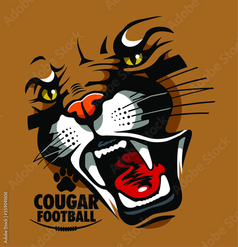 cougar football team design with cougar face for school, college or league