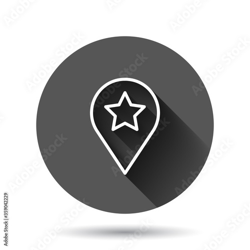 Map pin icon in flat style. GPS navigation vector illustration on black round background with long shadow effect. Locate position circle button business concept.