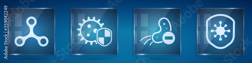 Set Virus, Shield protecting from virus, Negative virus and Shield protecting from virus. Square glass panels. Vector