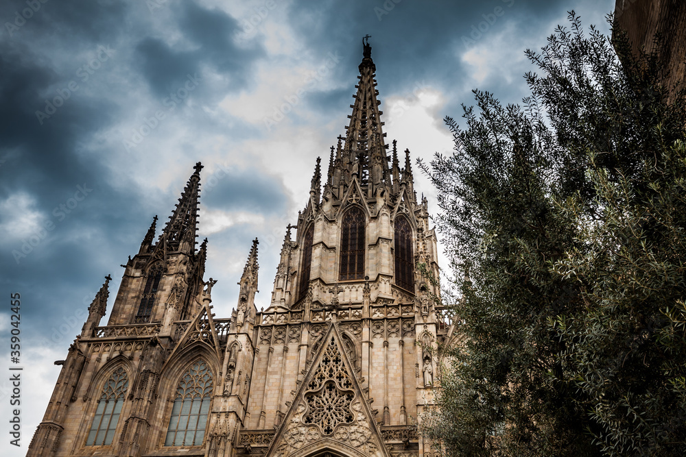 Cathedral of the Holy Cross and Saint Eulalia at the Gothic Square in Barcelona