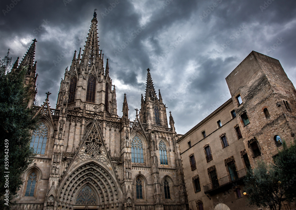 Cathedral of the Holy Cross and Saint Eulalia at the Gothic Square in Barcelona