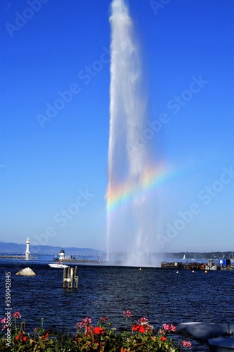 rainbow over geneva fountain