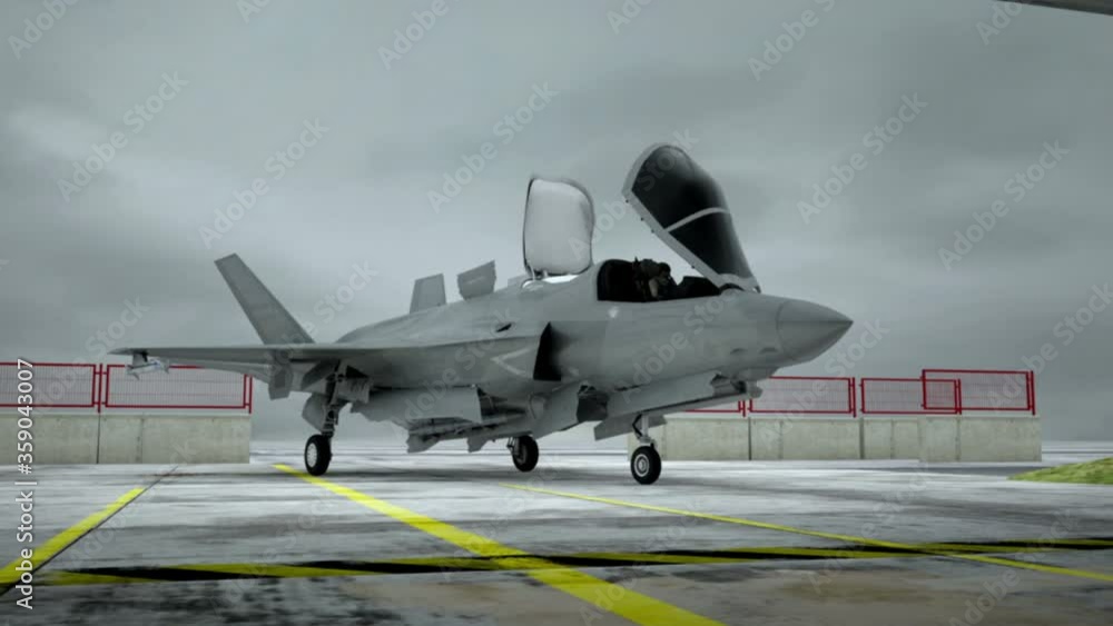 American USA air military base. jet fighter F-35 . Realistic CG animation American USA air military base. jet fighter F-35 . Realistic CG animation