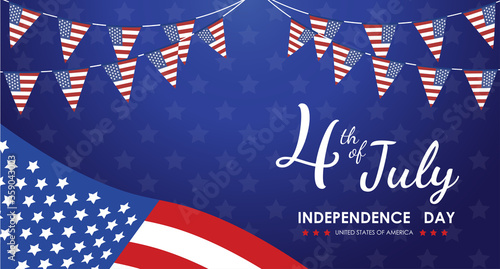 Fourth of July Design with Flag on Blue Background for Banner.