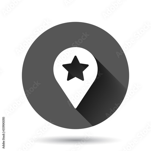 Map pin icon in flat style. GPS navigation vector illustration on black round background with long shadow effect. Locate position circle button business concept.