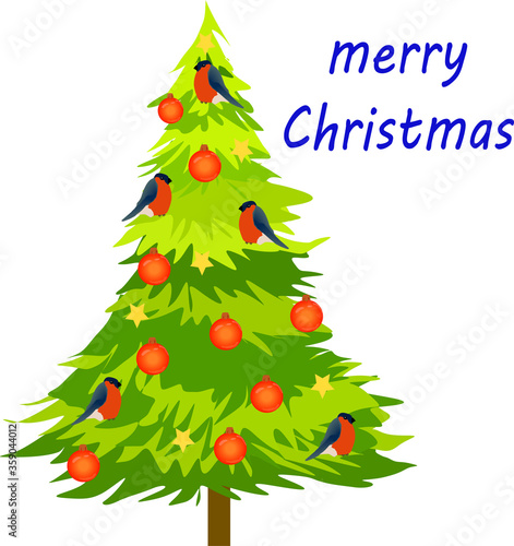 decorated Christmas tree with bullfinches