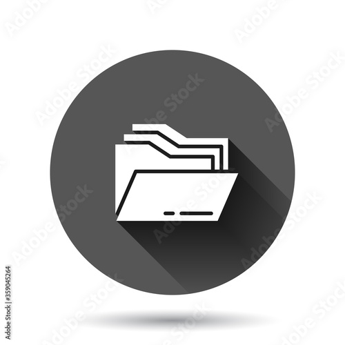 File folder icon in flat style. Documents archive vector illustration on black round background with long shadow effect. Storage circle button business concept.