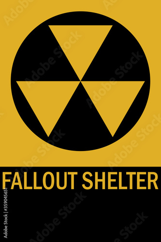 Fallout shelter sign. Yellow, black background. Perfect for backgrounds, poster, sticker, icon, sign, label and wallpaper.
