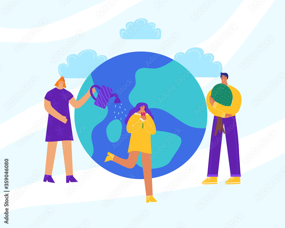 People are preparing for Earth Day. Ecological poster. Save the planet. Vector illustration. People are preparing for Earth Day. Ecological poster. Save the planet. Vector illustration.