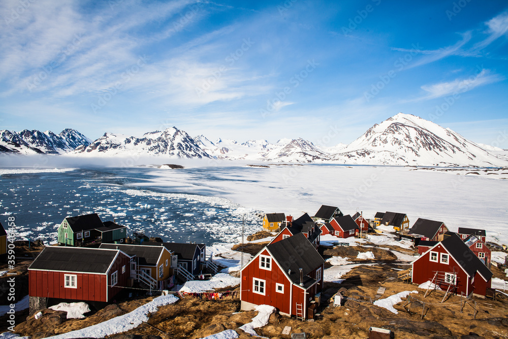 A beautiful landscape view of Kulusuk Village, eastern Greenland - obrazy, fototapety, plakaty 