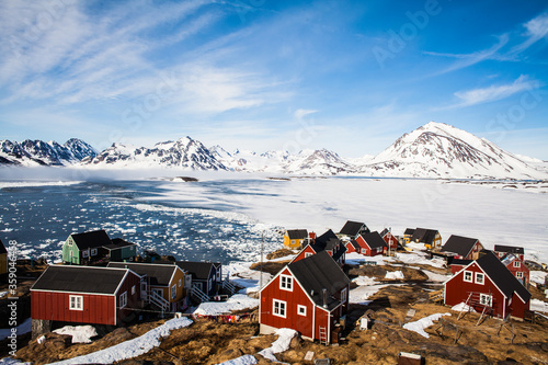 A beautiful landscape view of Kulusuk Village, eastern Greenland photo