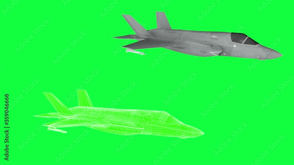 Military plane, rotate animation , wireframe render. green screen footage Military plane, rotate animation , wireframe render. green screen footage