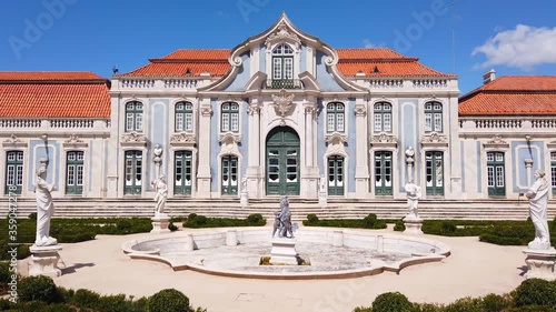 Facade of Queluz National Palace or Palacio Real de Queluz in Sintra, Lisbon district, Portugal. 