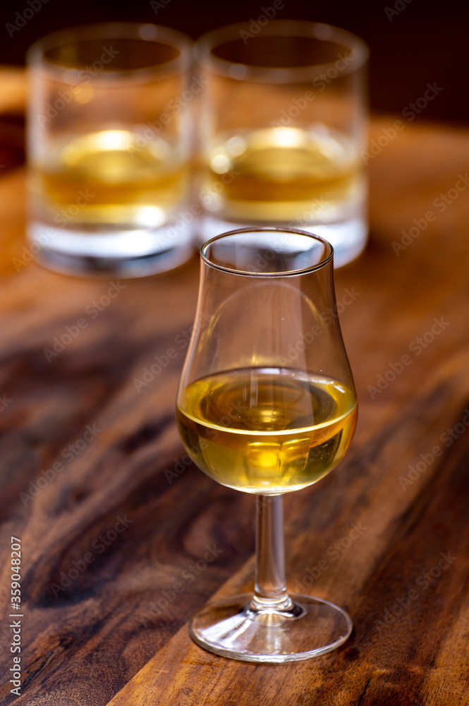 Scotch single malt or blended whisky tasting on distillery in Scotland, UK