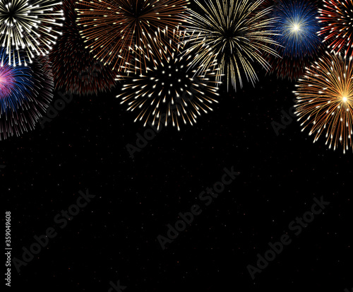 Colorful fireworks on night sky background vector illustration