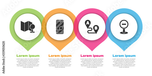 Set Folded map with push pin, City map navigation, Route location and Stop sign. Business infographic template. Vector