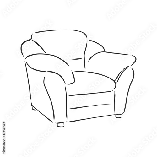 Sketch chair in linear style, outline drawing in black on a white background. Upholstered furniture for sitting, relaxing. Silhouette. vector. upholstered chair, vector sketch illustration