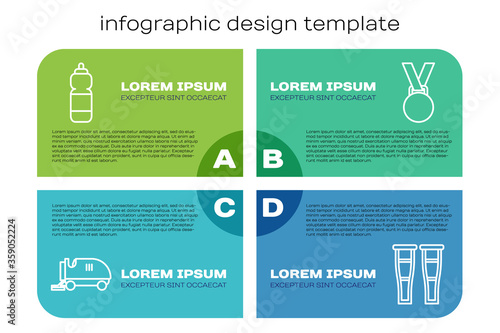 Set line Ice resurfacer, Fitness shaker, Crutch or crutches and Medal. Business infographic template. Vector