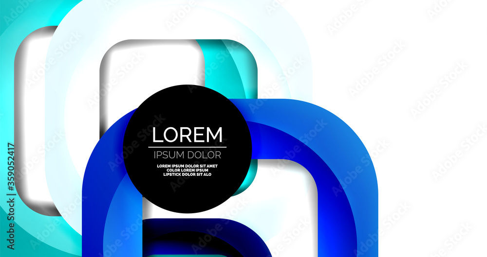 Fototapeta premium Square geometric vector abstract background, dynamic modern minimal template. Multicolored square shapes with round corners overlapping each other