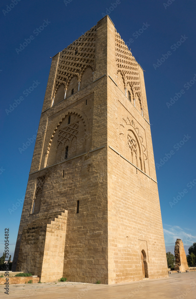 Morocco, Rabat, Exterior of the Mausoleum of King Mohamed V and Tower of Hassan, as of 12 Dec 2019.