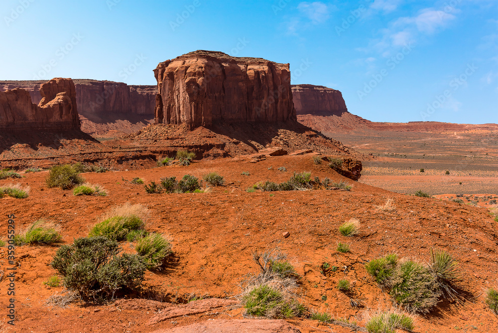 A head on view of Elephant Butte from Artist's Point in Monument Valley tribal park in springtime