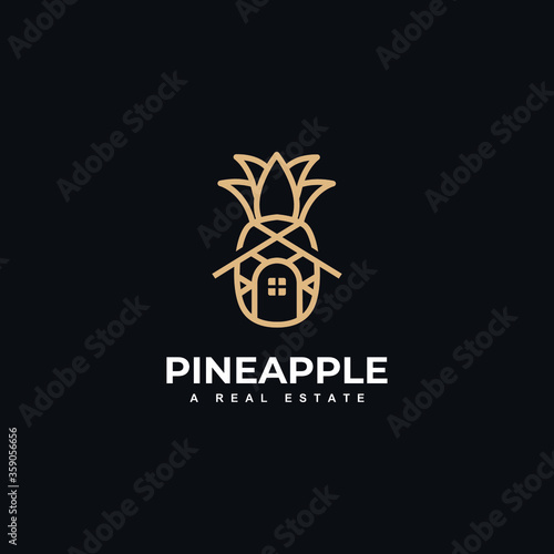 Home Pineapple Fruit template logo design inspiration. Gold Pineapple Fruit and home Premium Quality symbol icon vector illustration