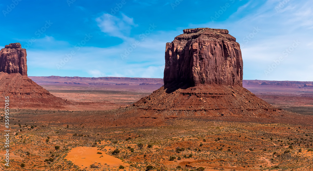 Merrick Butte, East Mitten Butte viewed from the Visitor Centre in Monument Valley tribal park in springtime